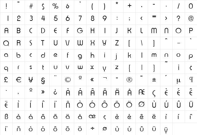 BrianBecker-Light Regular  glyph index