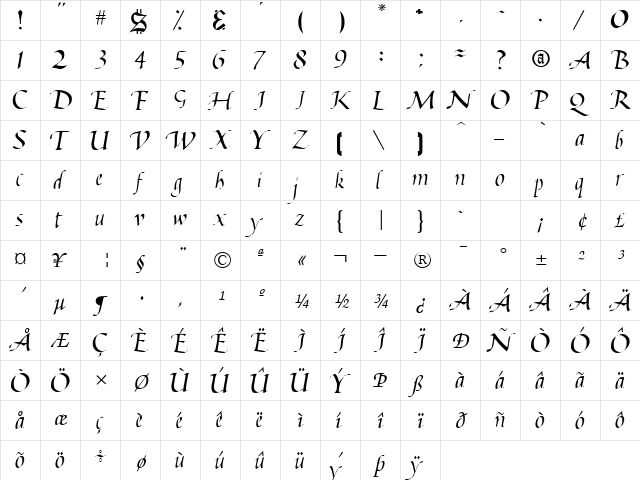 Mac Regular  glyph index