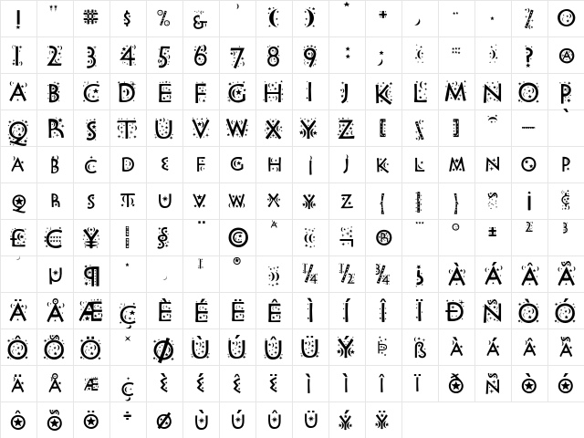 NightHawk Regular  glyph index