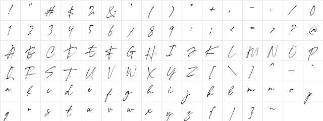 Annette Bradford DEMO Regular  glyph index