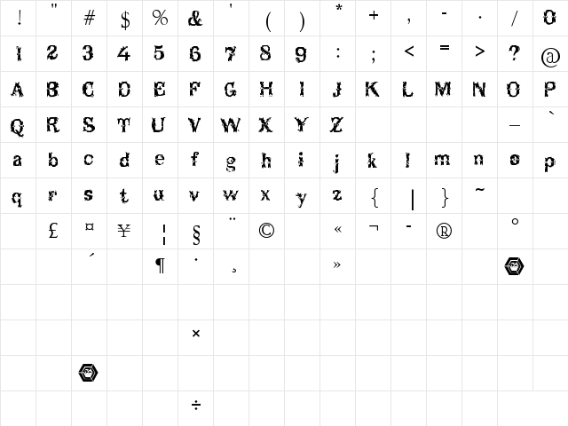 Breakable Regular  glyph index