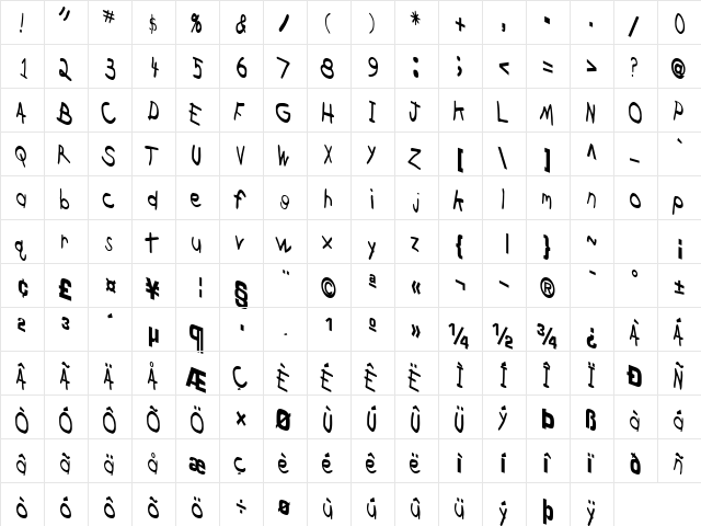 Cross Regular  glyph index