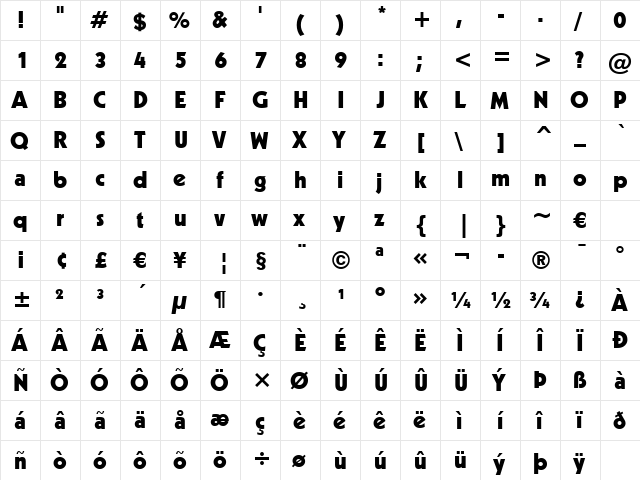 Geometr231 Hv BT Heavy  glyph index