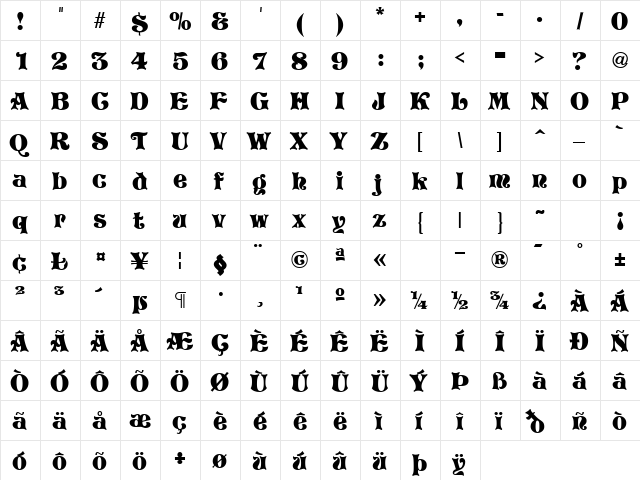 GE Tree Trunk Regular  glyph index