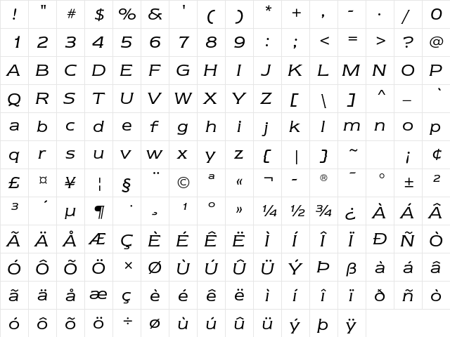 Newtext ITC Std Book Italic  glyph index