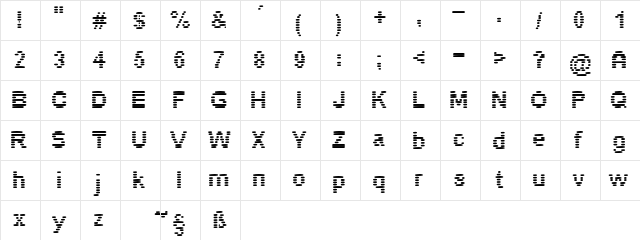 pixelino Regular  glyph index