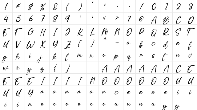 Bright Cheerful Regular  glyph index