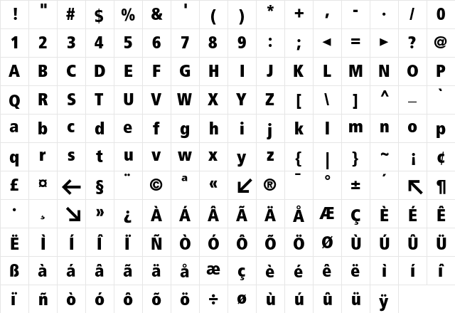 BVGFett Regular  glyph index