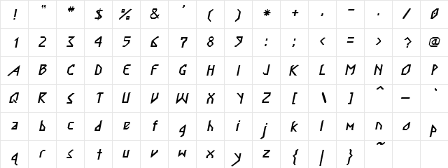 Embassy Oblique  glyph index