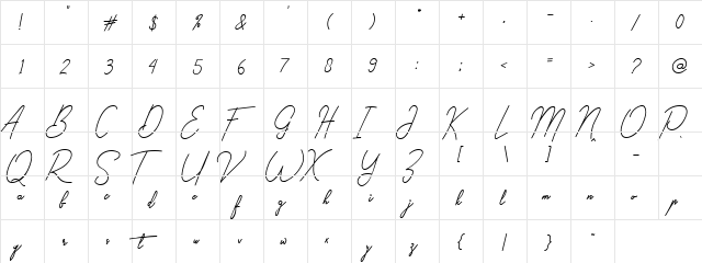 Gilberta Dafont Regular  glyph index