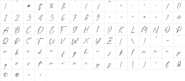 Right Here Regular  glyph index
