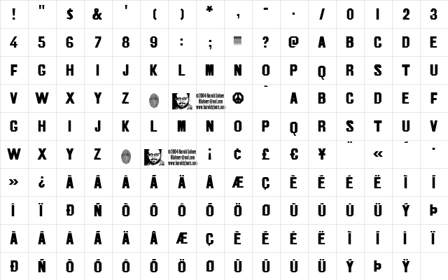 Jim DandySolid Regular  glyph index