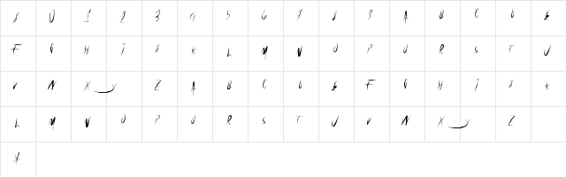 UniversalFreaky Regular  glyph index