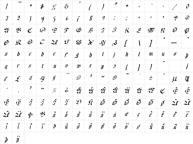 OldGerman-Itali Normal  glyph index