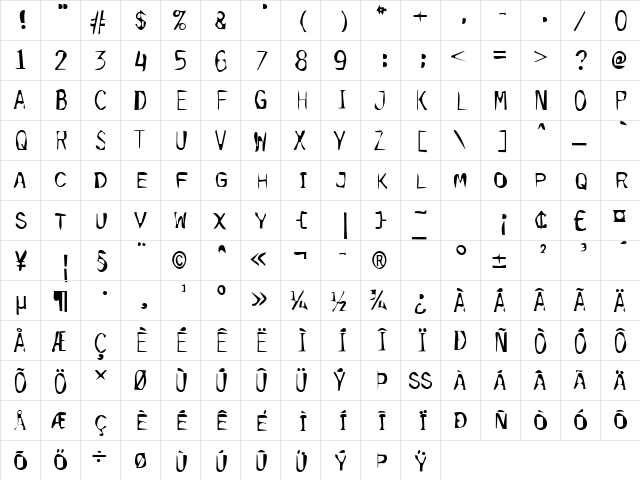 Dirty37 Becker Regular  glyph index