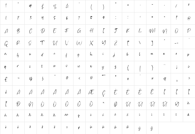 Firsta Regular  glyph index