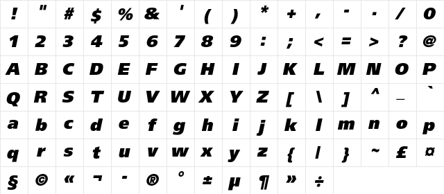AGForeignerUltraBlackC Italic  glyph index