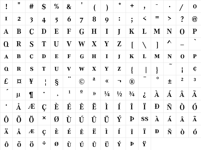 CorporateASC Bold  glyph index