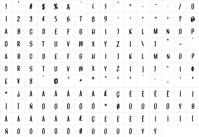 Distortion Regular  glyph index