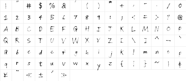 Grunge Handwriting Regular  glyph index
