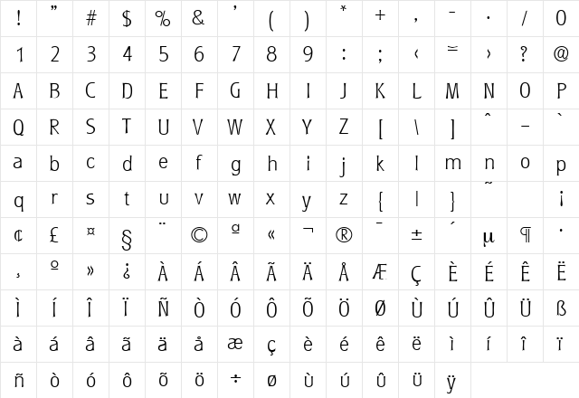 Roundest-Serial-ExtraLight Regular  glyph index