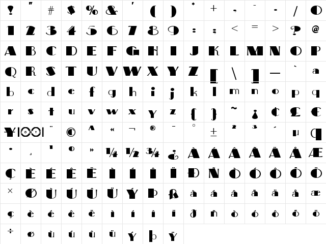 Big Apple NF Regular  glyph index