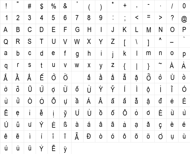 VPS Pleiku Regular  glyph index