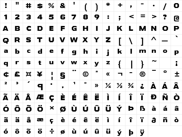 Athabasca Expanded ExtraBold  glyph index
