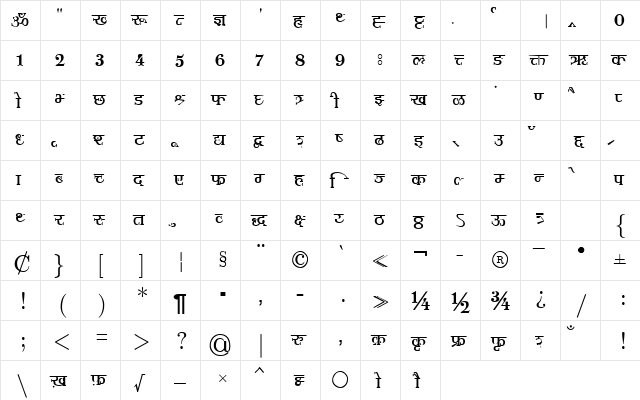 Shusha02 Normal  glyph index