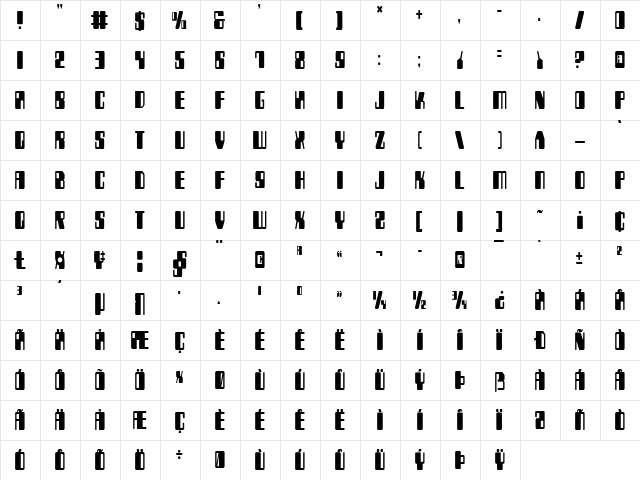Zyborgs Condensed Condensed  glyph index