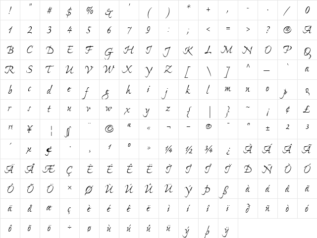 ExPonto Regular  glyph index