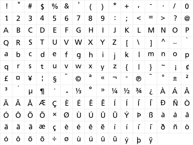 FreewayRoman1 Medium  glyph index