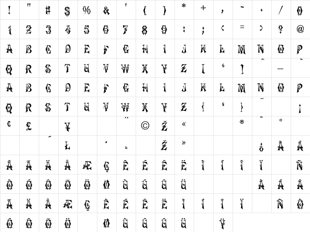 Tokyo Normal  glyph index