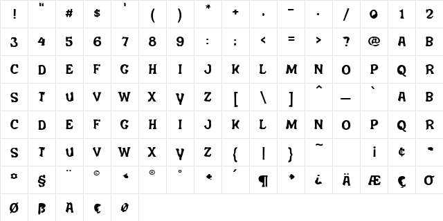 Salem Ergotism Regular  glyph index