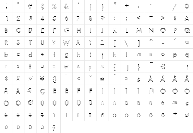 BrillantOpen Regular  glyph index