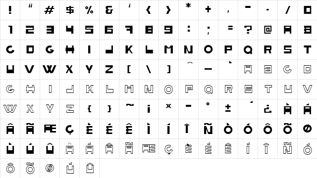 BoBardi Regular  glyph index