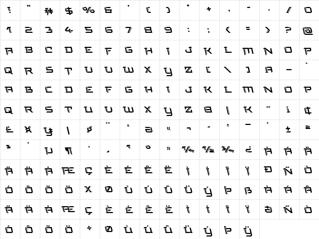 Final Front Leftalic Italic  glyph index