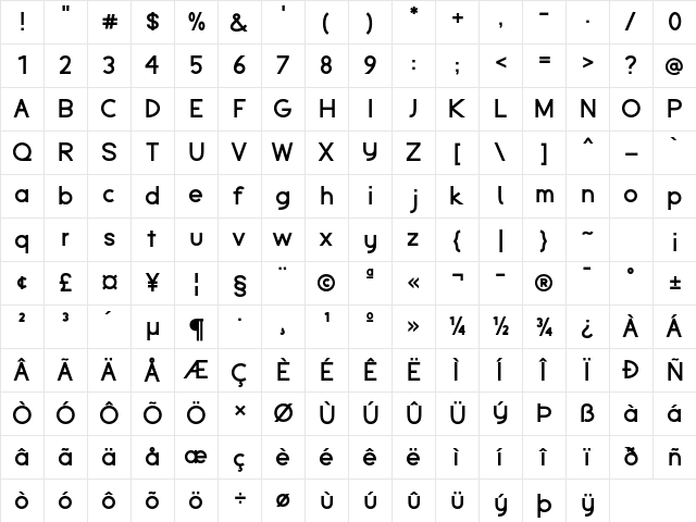 Espera Bold  glyph index