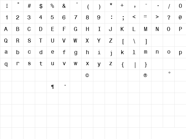 CorporateMono Regular  glyph index