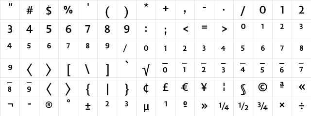 Lisboa Sans Expert Bold  glyph index