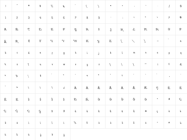 Piccolo Carino Un Tilted Regular  glyph index