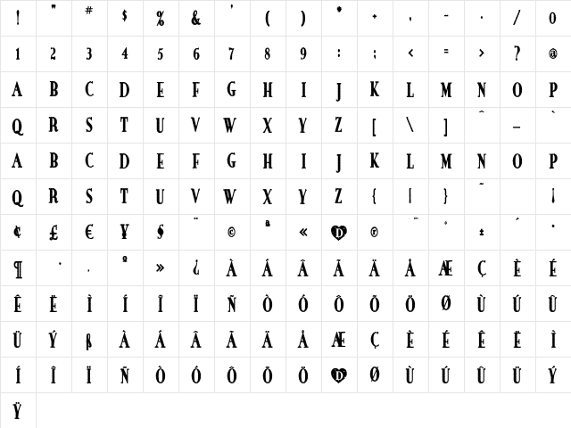 Rimbaud Regular  glyph index