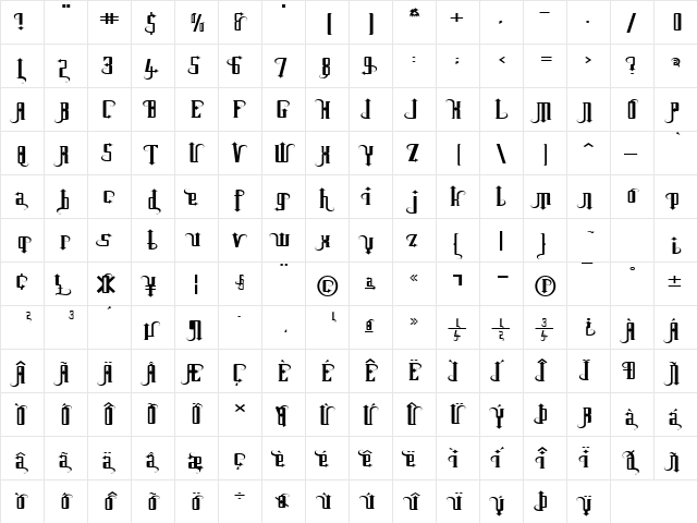 Flytrap Brier Regular  glyph index