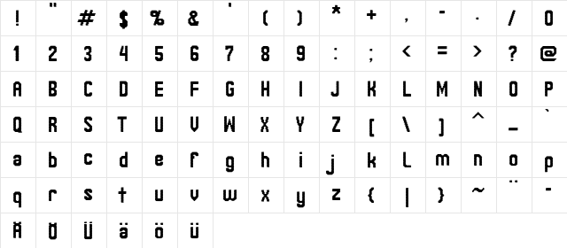 Janinos juosta Regular  glyph index