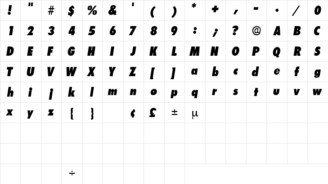 IsomarDisplaySSK Italic  glyph index