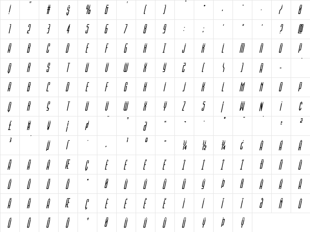Blue Cobra Laser Italic Regular  glyph index
