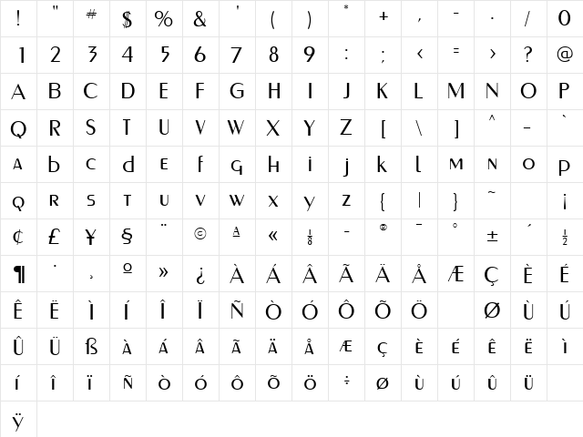 PaqueteLightSSK Regular  glyph index