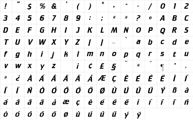 Crillee Regular  glyph index