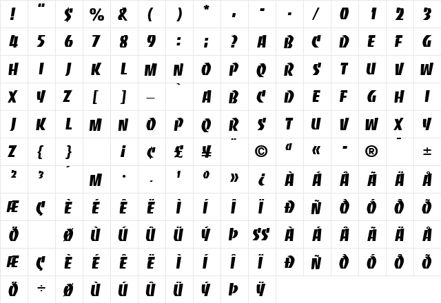 KickStartCapsSSK Regular  glyph index