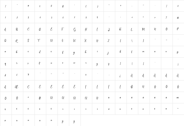 Sunday Rully Regular  glyph index